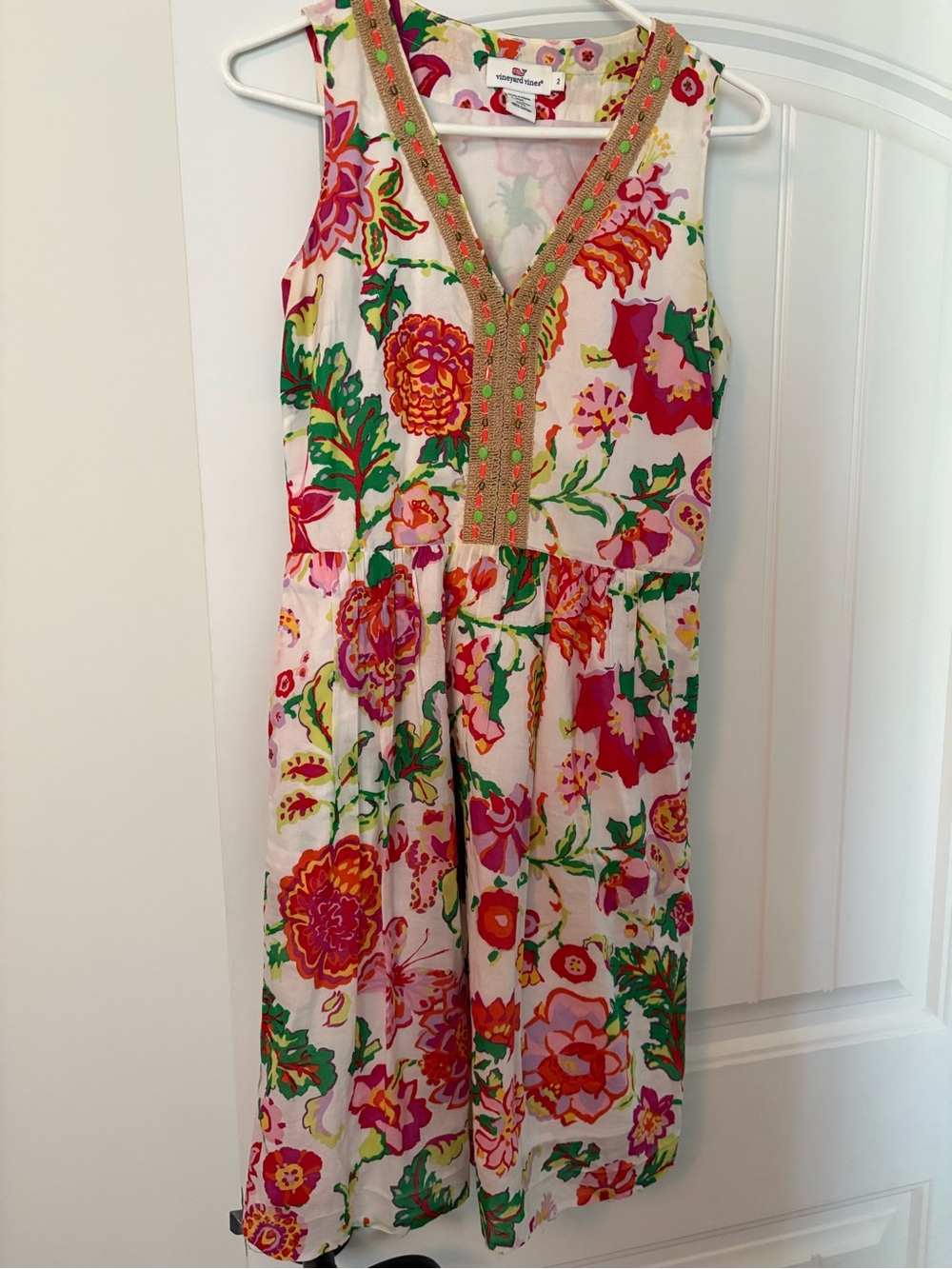 Vineyard Vines Floral V-Neck Sleeveless Dress - Pink, Green, Orange